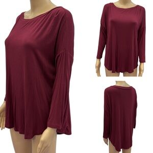 Loft Rayon Burgundy 3 Quarter Dolman Sleeve Tunic Tee Womens Medium